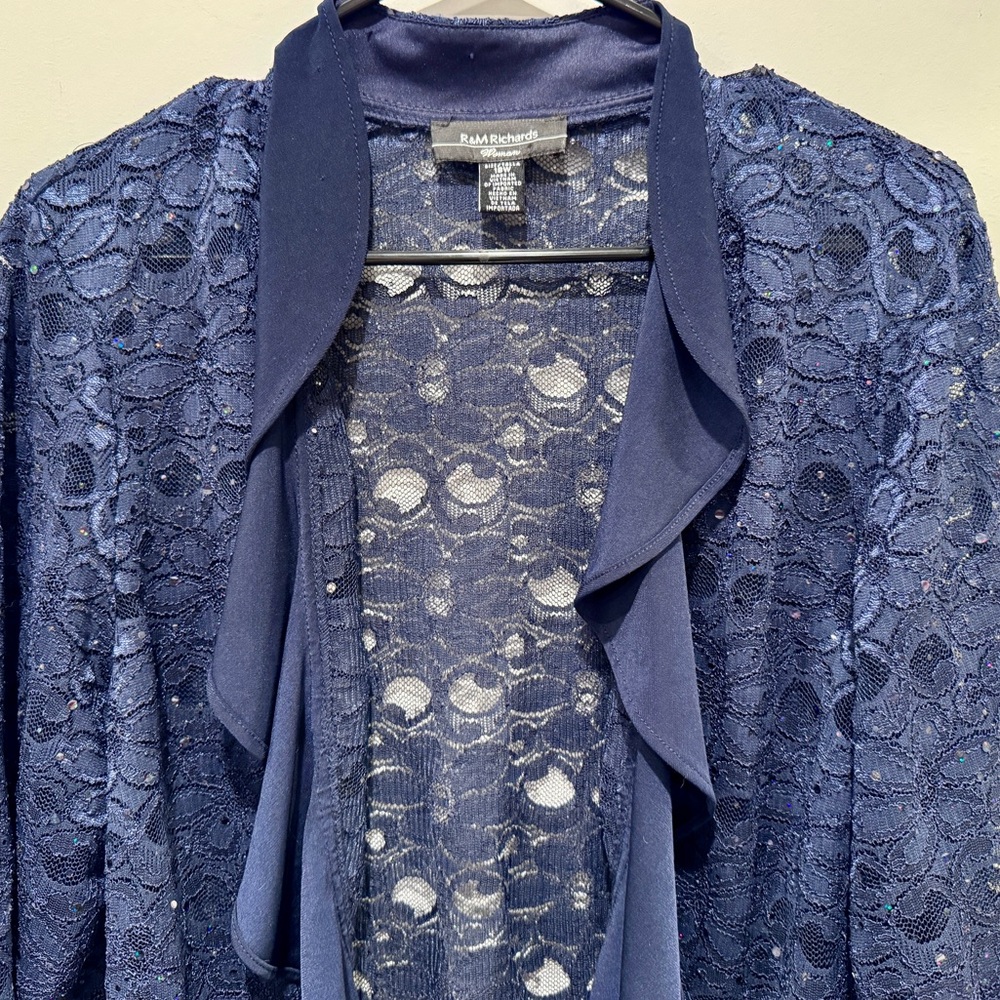 R&M Richards Vintage Blue Lace Ruffled Jacket with Sequins Women’s Size 18W NWOT - Picture 2 of 10